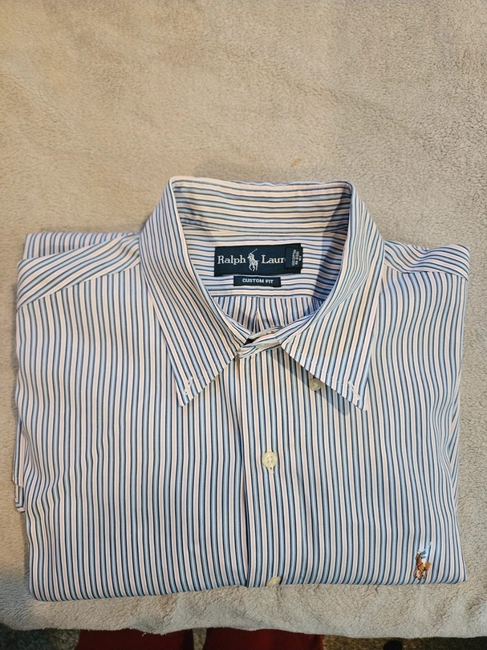 Classic Ralph Lauren Blue, Pink, and White Striped Dress Shirt